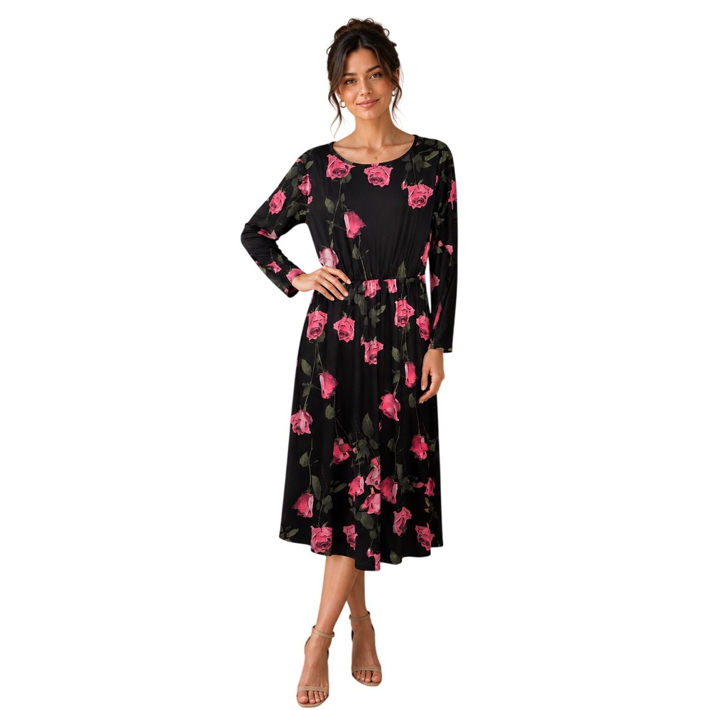 COCO EPPS Romantic Rose Garden Maxi Dress Womens Large Long Sleeve